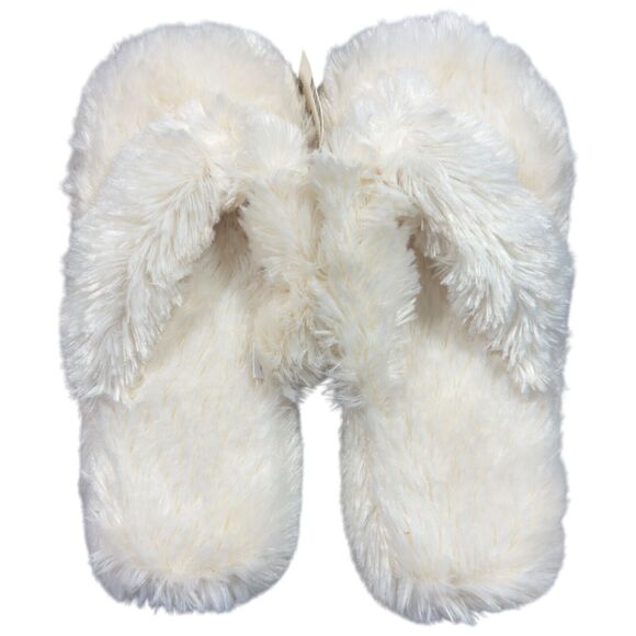 Aéropostale Flip Flop Women's Cream Faux Fur Soft Lightweight Indoor Slippers - Picture 1 of 6